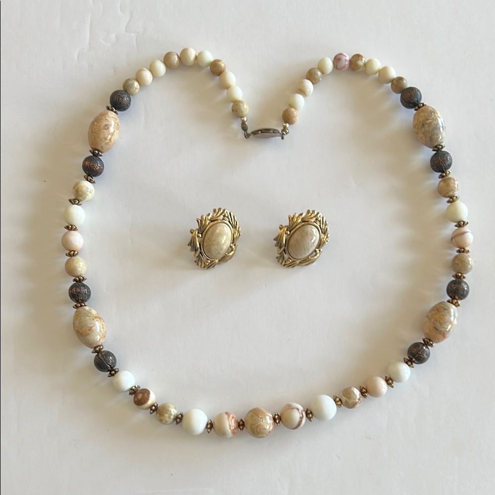 Natural Colored 24 Inch Necklace with Matching Pierced Earrings.